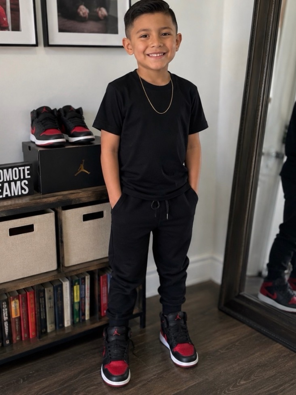 Jordan Kids Black and Red High-Top Sneakers